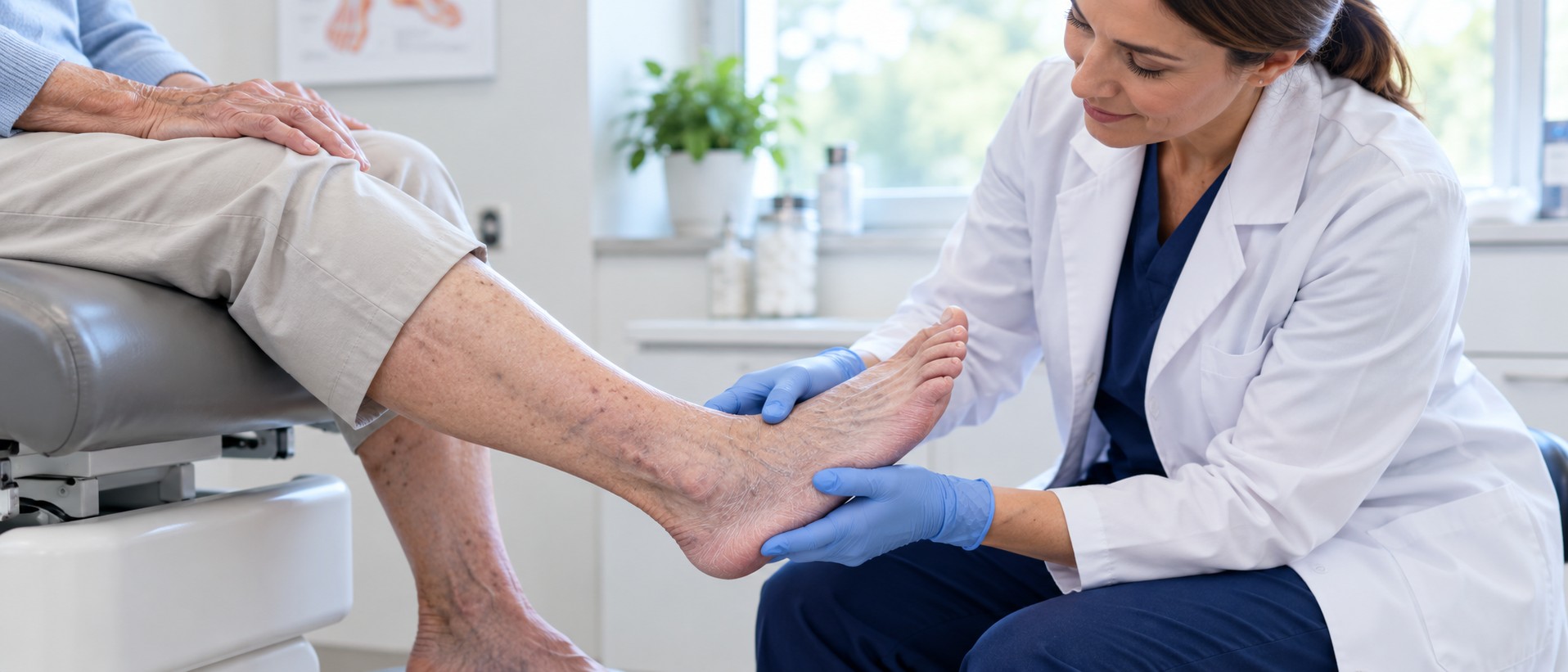 Podiatrist evaluating a patient for lower limb circulation problems